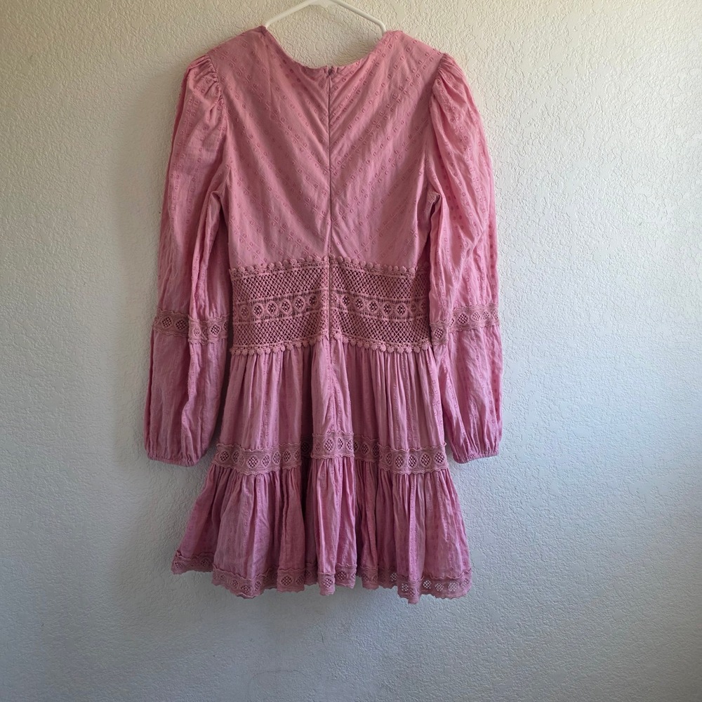 Free People Heartbeats Mini Dress Pink Crochet Lace Boho OB1084337 Womens 6 - Picture 4 of 8